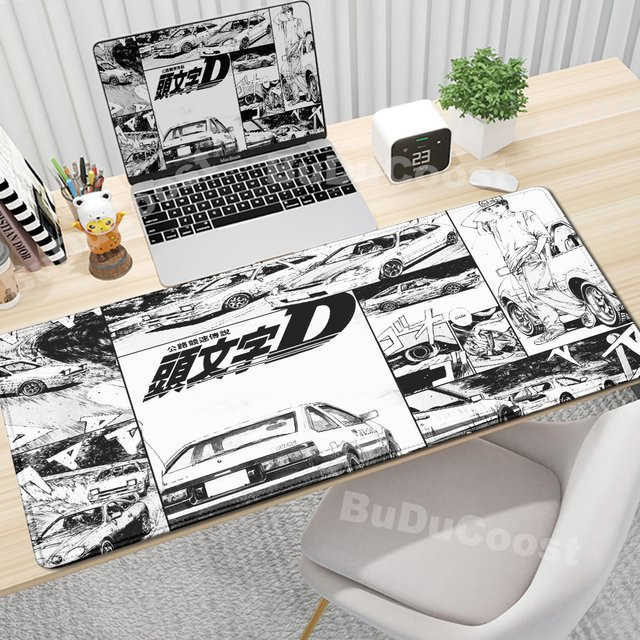 BuDuCoost Gaming-Mauspad Anime Initial D in Schwarz-Weiß, rutschfeste Schreibtischunterlage aus Gummi - Bild 1