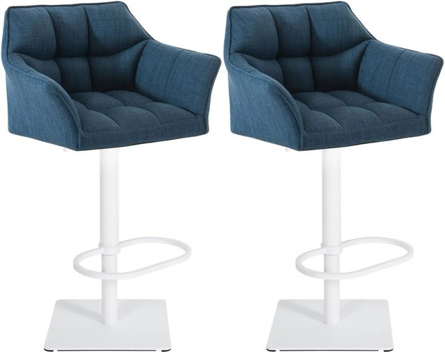 DELUKE 2er Set Barhocker SIHAR, blau, Stoff, höhenverstellbar, drehbar mit Lehne, B/T/H: 64 x 45 x 88 cm - Bild 1
