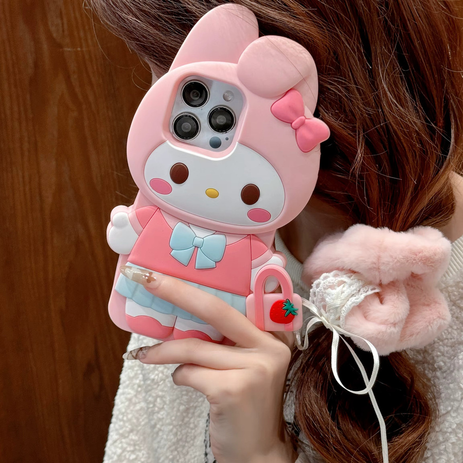Kawaii 3D Cartoon Melody Silikon Handyhülle für Apple iPhone 17 16 15 14 13 12 11 Pro Max in Pink, stoßfeste Schutzhülle - Bild 5