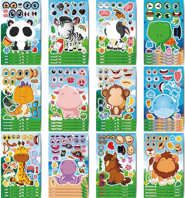 Rspctou Kawaii Cartoon-Tier-Puzzle-Aufkleber, 6/12 Blatt, multicolor - Bild 1