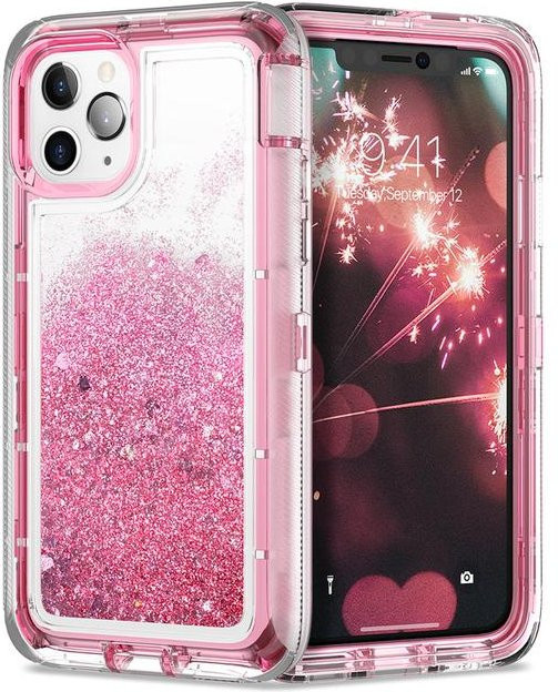 Stoßfeste Handyhülle mit dynamischem Glitzer-Treibsand für dein iPhone 16 in Transparent Pink - Bild 1
