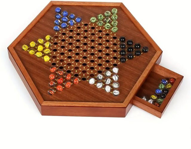 Yernea Schachbrett aus Holz, Brettspiel, 72 Glasmurmeln - Bild 1