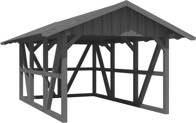 Skan Holz Carport Schwarzwald aus Fichtenholz mit Dachschalung und Rückwand in Grau, B/T: 424 x 600 cm - Bild 1