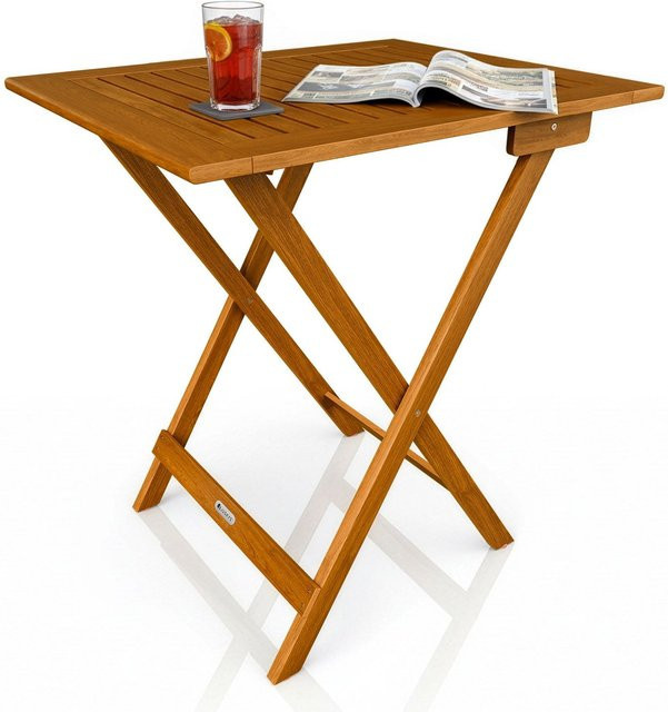 Juskys Beistelltisch Zadar XL Klappbar aus geöltem Akazienholz in Braun, B/T/H: 60 x 58 x 76 cm - Bild 1
