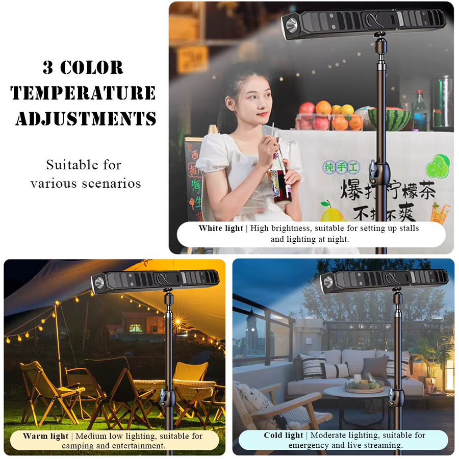 T-SUNRISE Tragbare LED Campinglampe mit Magnet und Akku, Schwarz, B/T/H: 22 x 31 x 41 cm - Bild 5