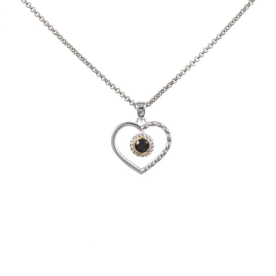 Dirndl Funkeln Anhänger Herz mit Kette, 925 Silber, teilvergoldet, Zirkonia schwarz - Bild 1