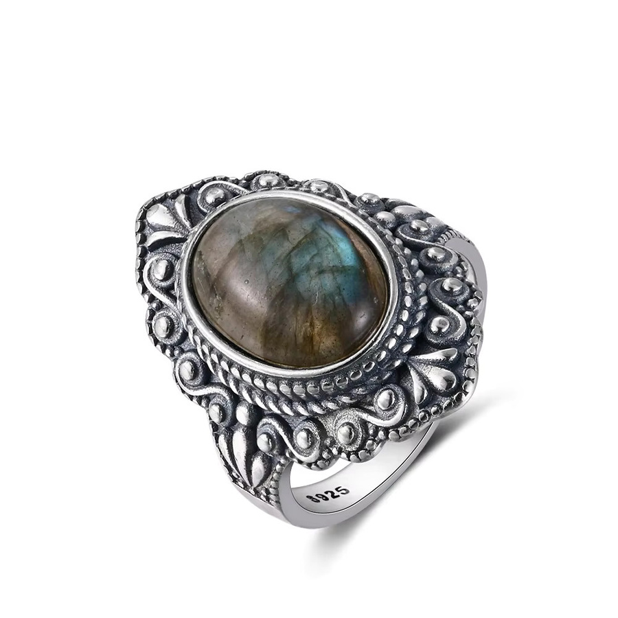 QIBAOKU Silberring, 925 Silber, Labradorit, Damen - Bild 3