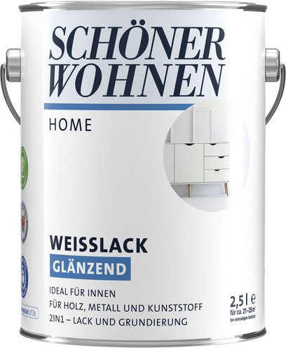 Schöner Wohnen DurAcryl Weißlack glänzend, wasserbasierter Holzlack in Weiß, 2,5 l - Bild 1