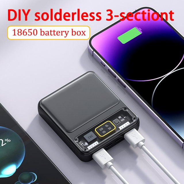 DIY Powerbank Gehäuse für 3x 18650 Batterien mit Dual USB Anschlüssen in Schwarz - Bild 1