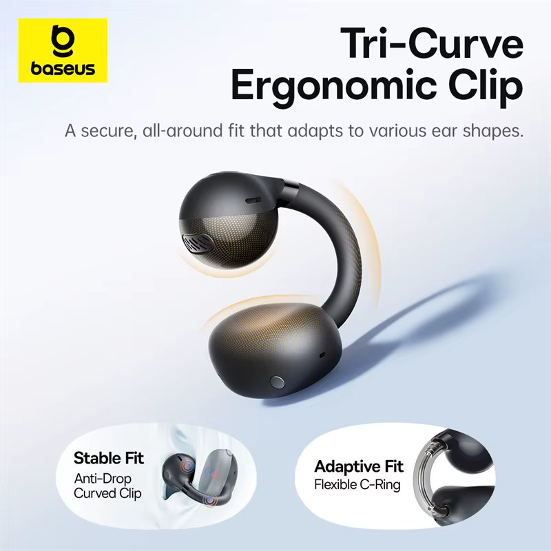 Baseus BC1 Ohrclip-Ohrhörer in Schwarz, kabellose Open-Ear-Kopfhörer mit Bluetooth 6.0, Clip-on-Sportkopfhörer mit 4 Mikrofonen, Super-Bass und IP55-Schutz - Bild 3