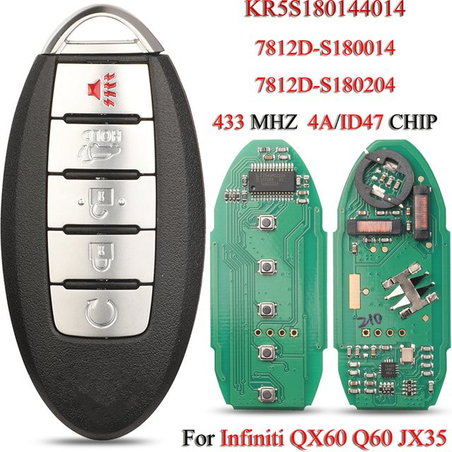 jingyuqin Smart Auto Fernbedienung für Infiniti JX35 Q60 QX60, 433 MHz, 4A Chip ID47, 5 Tasten, Schwarz - Bild 1