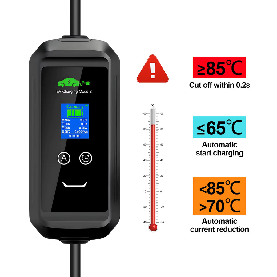 Isigma Mobiles EV-Ladegerät Typ 2 in Schwarz mit 11 kW, 16 A, 3P, WLAN-Steuerung über Tuya-App und 10 m Kabel - Bild 3