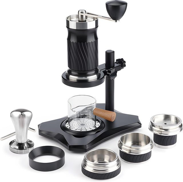 Tooarts Tragbare Espressomaschine Schwarz, Manuelle Reisekaffeemaschine mit 9–12 Bar Druck und Edelstahl-Komponenten - Bild 1