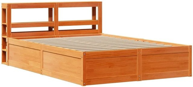 vidaXL Massivholzbett aus Kiefer mit Kopfteil in Wachsbraun, B/T/H: 146,5 x 225,5 x 82,0 cm - Bild 1