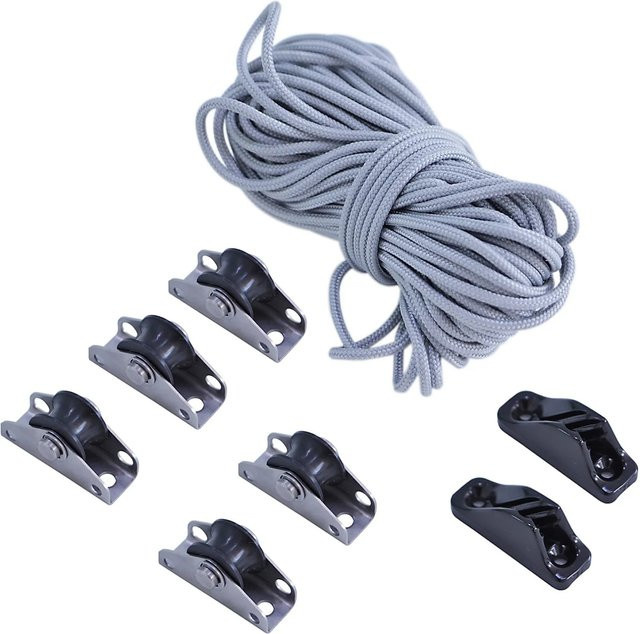 Beetex Seilzugsystem für Seilspann-Sonnensegel mit 5 Seilrollen und 2 Seilklemmen, Auszug von 4 m bis 6 m - Bild 1