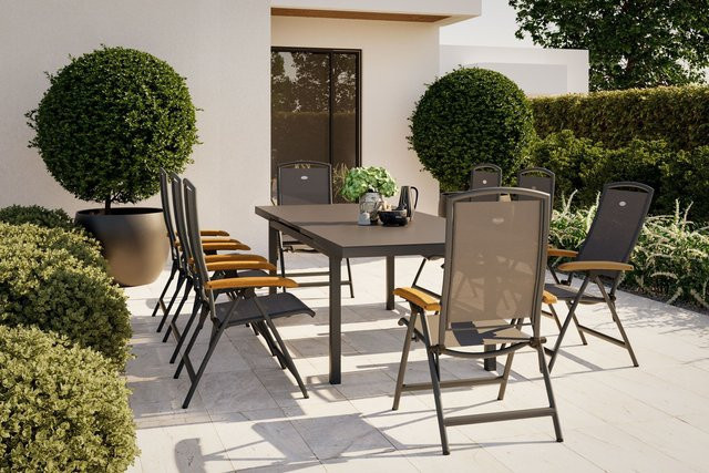 Hartman Raffaelo Garten-Essgruppe in Anthrazit aus Alu und Textilene mit ausziehbarem Tisch und 8 Klappstühlen, Tisch B: 180 bis 240 cm, T: 100 cm, H: 76 cm - Bild 1