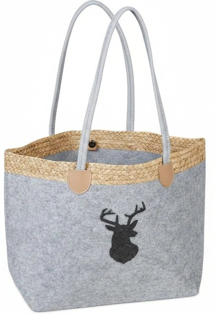 Relaxdays Filztasche Grau mit Hirschmotiv, faltbar und selbststehend, B/T/H: 54 x 34 x 24 cm - Bild 1