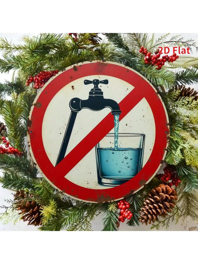 Potdemiel Metallwanddekoration No Drinking Raw Water Rund im Vintage-Style, Durchmesser: 20 cm, Rot/Mehrfarbig - Bild 5
