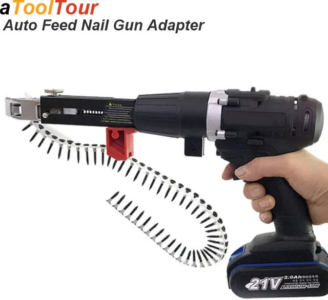 Atooltour Automatischer Schraubendreher Adapter mit Kettenvorschub für elektrische Bohrer und Holzbearbeitung in Schwarz - Bild 1