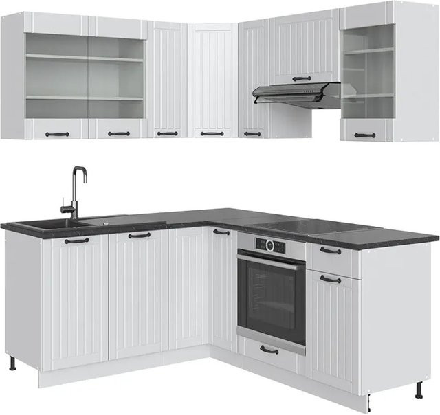 Vicco Fame-Line Eckküche in Landhausoptik, Farbe Weiß, B/T/H: 160 x 190 cm, mit Soft-Close-Türen - Bild 1