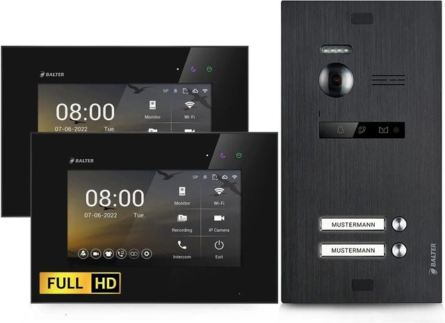 Balter EVO-HD Video-Türsprechanlage für Zweifamilienhäuser mit 2x 7 Zoll Monitor in Schwarz - Bild 1
