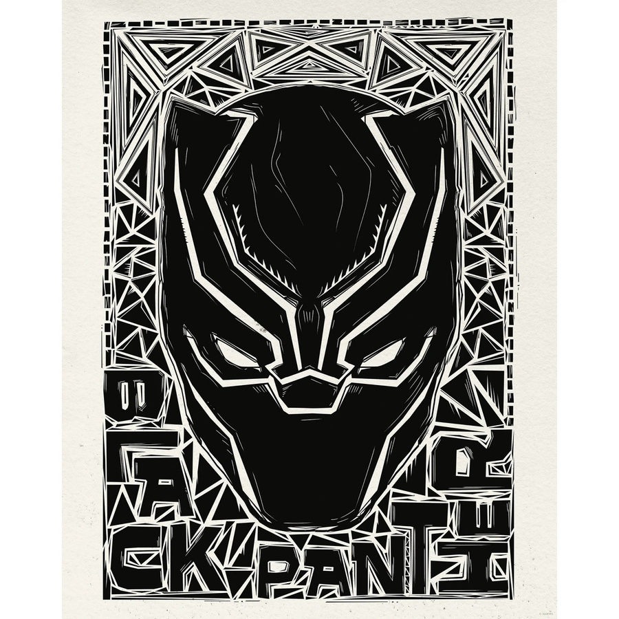 Komar Marvel Black Panther Wandbild Lino-Cut Helmet Paper Poster Schwarz-Weiß, Breite: 40 cm, Höhe: 50 cm - Bild 2