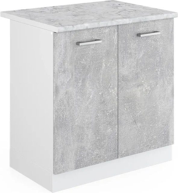 Vicco R-Line Spülenunterschrank Küchenunterschrank in Beton-Optik und Weiß mit Scharniertüren, Breite: 80 cm, Tiefe: 60 cm, Höhe: 81,6 cm - Bild 1