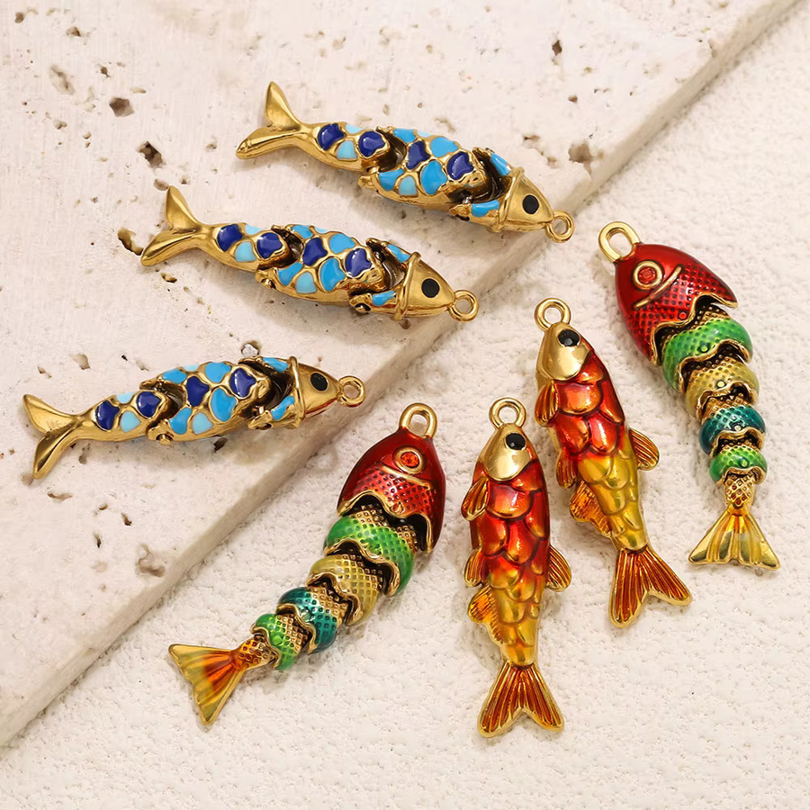 Anhänger Fisch Emaille, Edelstahl, vergoldet - Bild 3