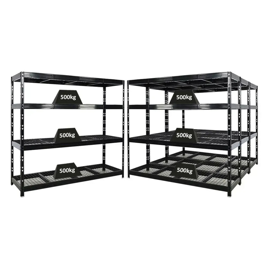 PROREGAL Rhino Profi Schwerlastregal Set aus 4 Stück, Schwarz, 4 Gitterrost-Ebenen, Fachlast 500kg, H x B x T: 180 x 200 x 60 cm - Bild 2