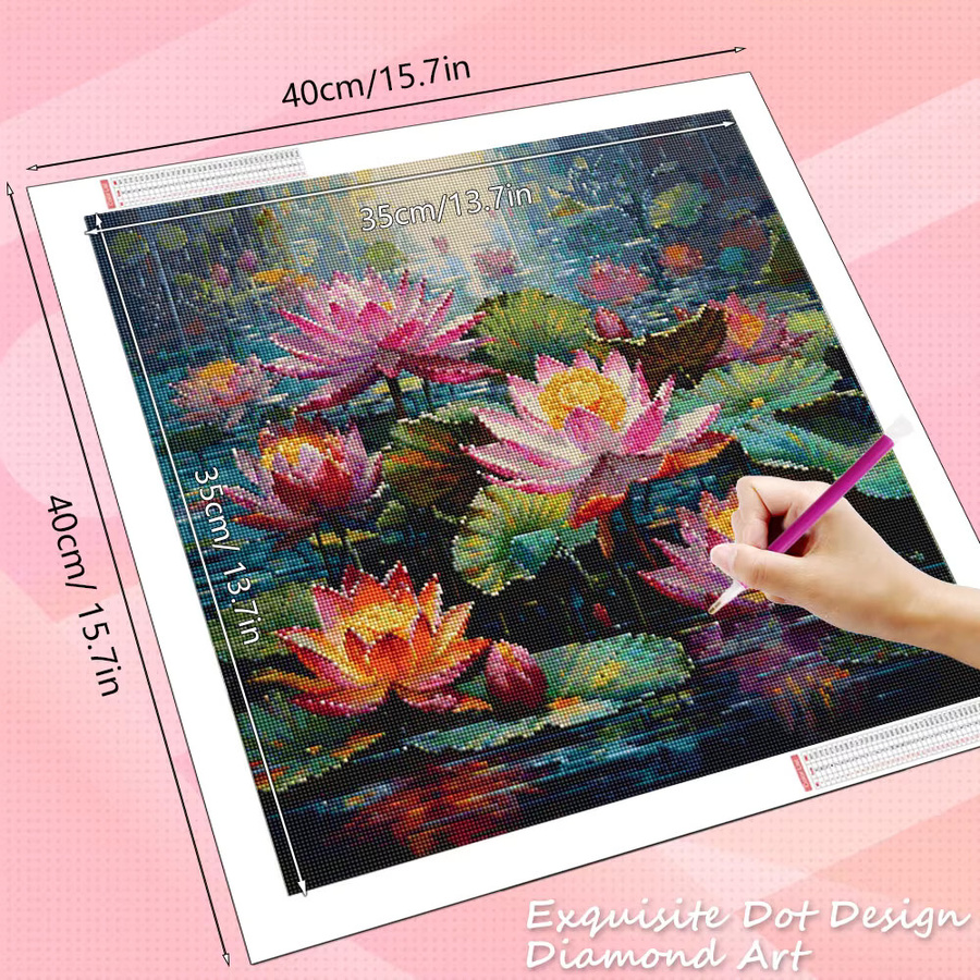 HUACAN 5D DIY Diamant-Mosaik Set Lotusblume Blumenmuster in Multicolour mit runden Steinen - Bild 2