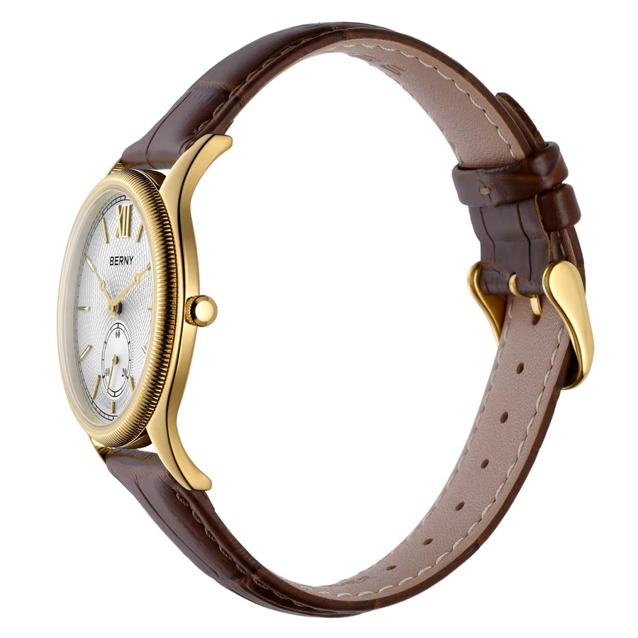 BERNY Armbanduhr, Quarz, Gold, Lederarmband, Herren - Bild 3