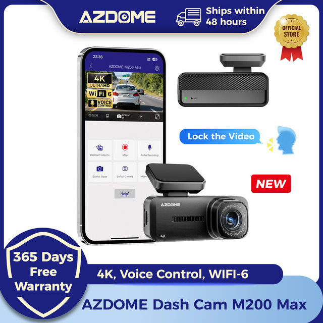 AZDOME M200 Max 4K Dashcam mit Wi-Fi 6, Auto-DVR mit Sprachsteuerung, G-Sensor, Nachtsicht und 24H Parkmodus in Schwarz - Bild 1