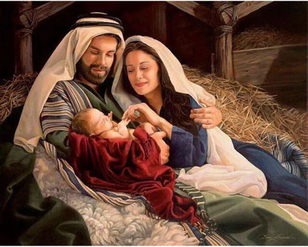 FIYO Diamantmosaik Bild Jesus und Madonna als religiöses Porträt aus Leinwand und Kunststoff, mehrfarbig, B: 30 cm, H: 20 cm - Bild 1