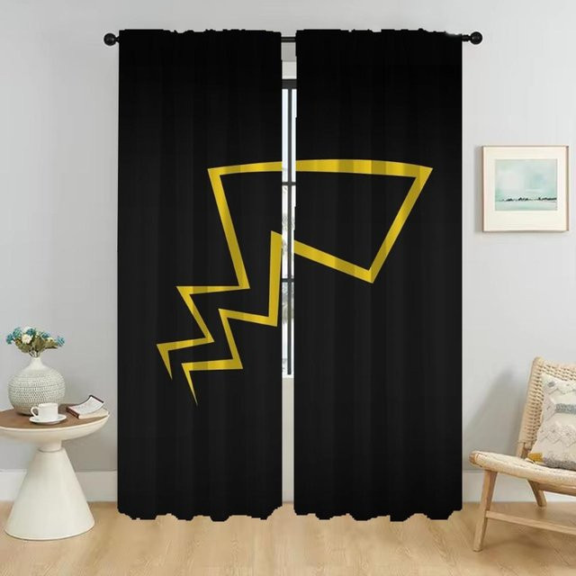 P-Pokemones Tüll-Vorhänge für Kinderzimmer und Wohnzimmer, 2er-Set, Schwarz, Breite: 50 cm, Höhe: 70 cm - Bild 1