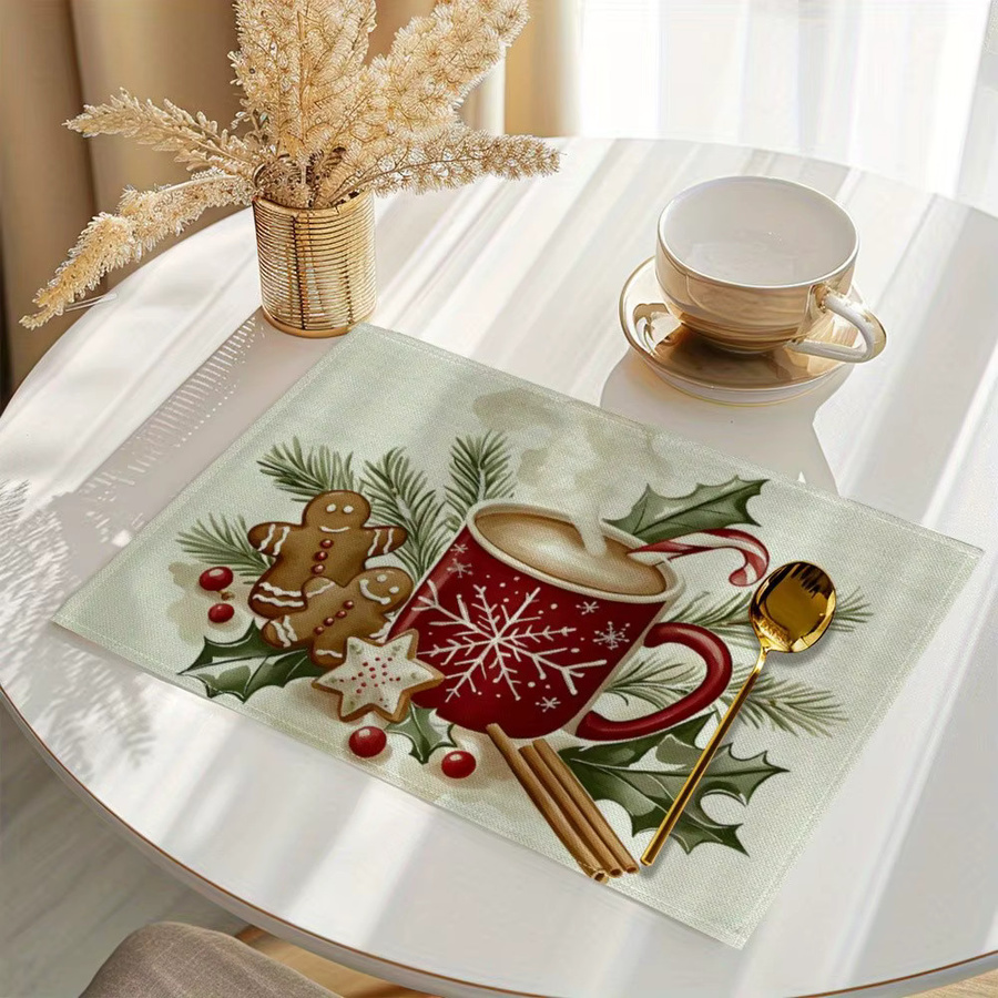 VIKAMA 4-teiliges Weihnachts-Tischset mit Tischdecke und Platzsets, mehrfarbig, grafisches Design - Bild 5