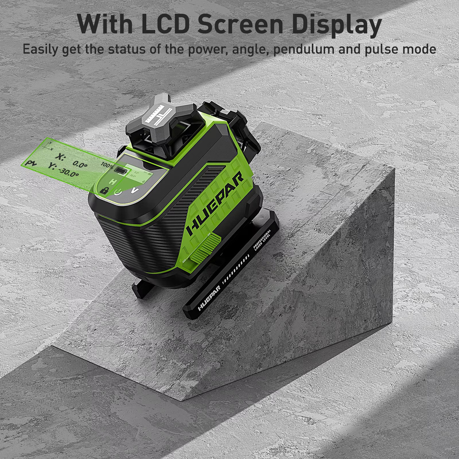 Huepar 4D 16 Linien Laser Level Z04CG Selbstnivellierender Grüner Kreuzlinien Laser Level mit Fernbedienung, Stativ, Detektor und 2 Akkus - Bild 5