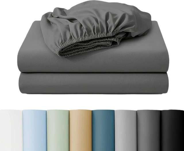 EGW Spannbetttuch aus 100% Lyocell in Grau, kühlende und atmungsaktive Matratzenauflage, B/T: 180 x 200 cm - Bild 1