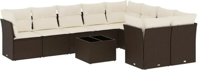 vidaXL 10-teilige Garten-Sofagarnitur aus Polyrattan in Braun mit Tisch und Polsterkissen in L-Form - Bild 1