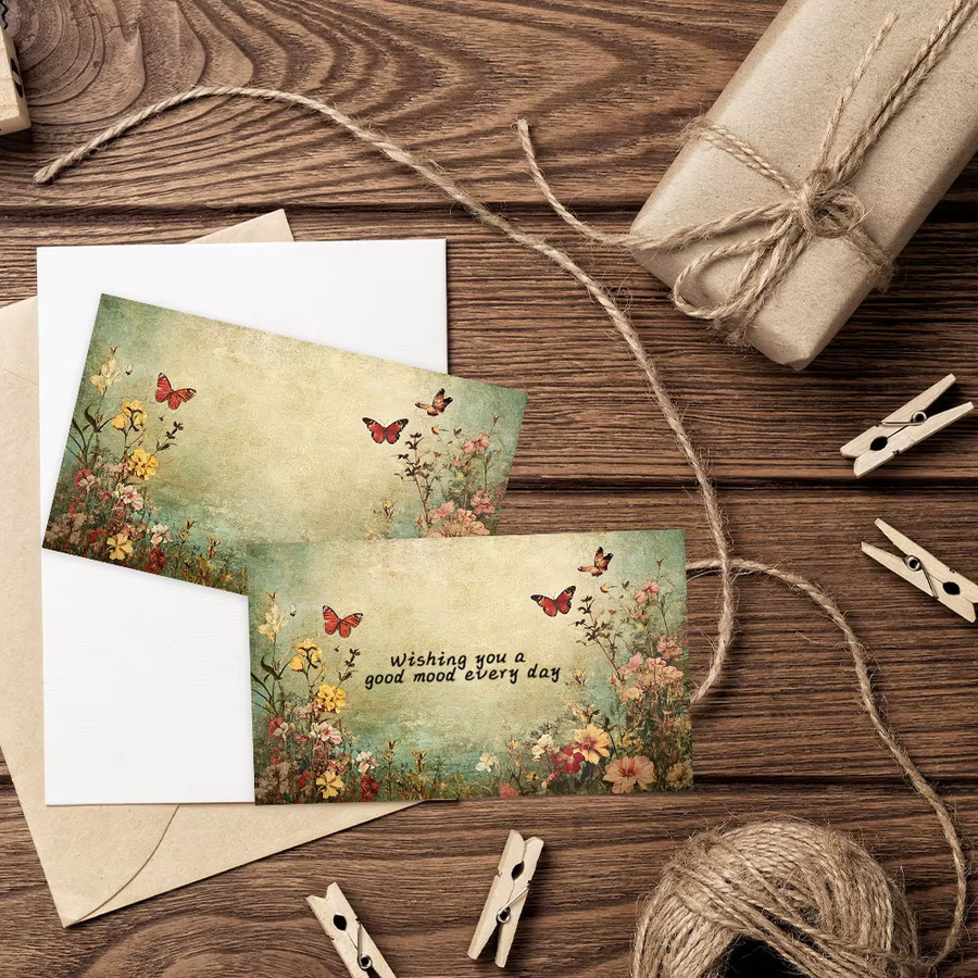 50 Stück leere Grußkarten im Vintage-Stil mit Blumenmuster in Grün und Multicolour aus Papier - Bild 2