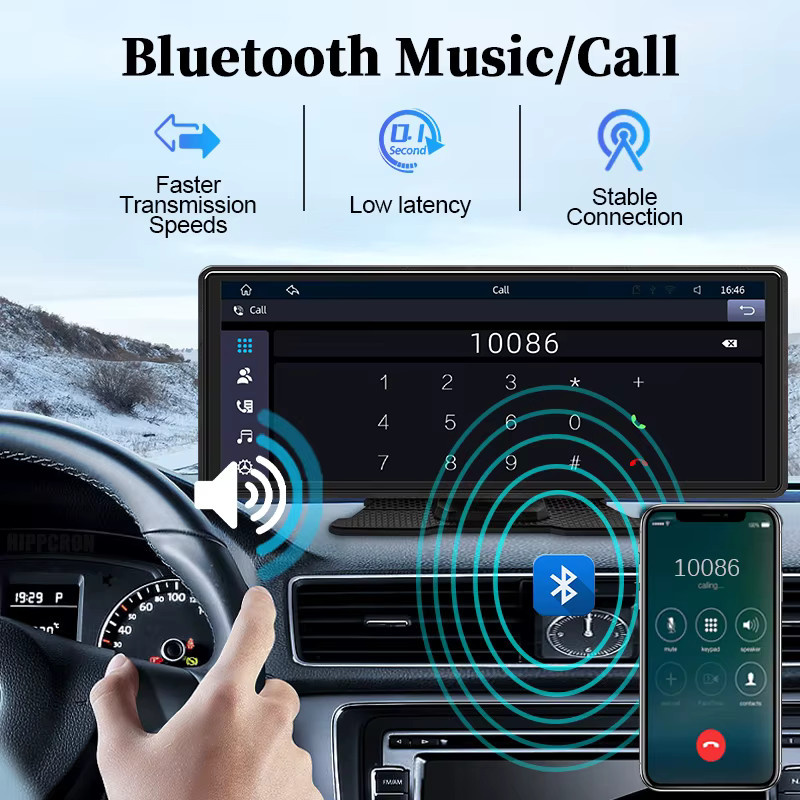 Hippcron Tragbarer Auto Spiegel mit IPS Touchscreen, Multimedia Player mit Wireless CarPlay und Android Auto, Schwarz, 7 Zoll - Bild 3