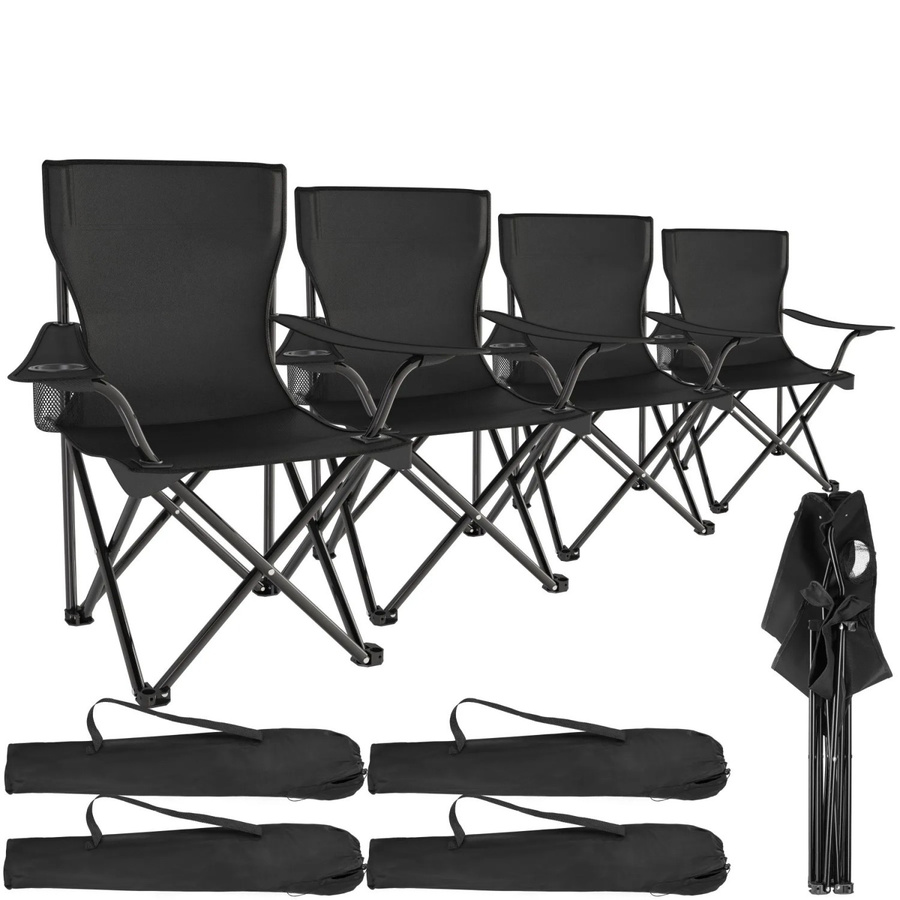 tectake Set Campingstühle Gil 4er Set Schwarz aus Stahl und Polyestergewebe mit Getränkehalter und Armlehnen, B/T/H: 80 x 48 x 84,5 cm - Bild 3