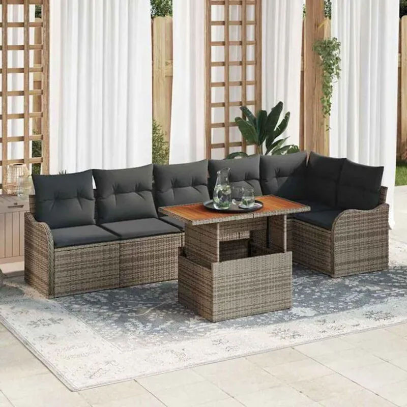 Vidaxl Polyrattan Garten-Sofa-Set mit Kissen und Stauraum, 7-teiliges Loungemöbel-Set in Grau, B/T/H: 100 x 55 x 73 cm - Bild 1