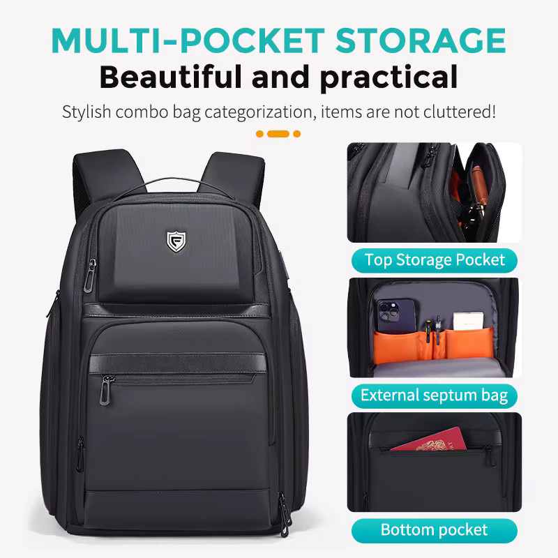 Fenruien Business Rucksack für Herren, 36L Wasserdichter Laptop Rucksack mit USB-C Anschluss, Schwarz, Passend für 17,3 Zoll Laptop - Bild 4