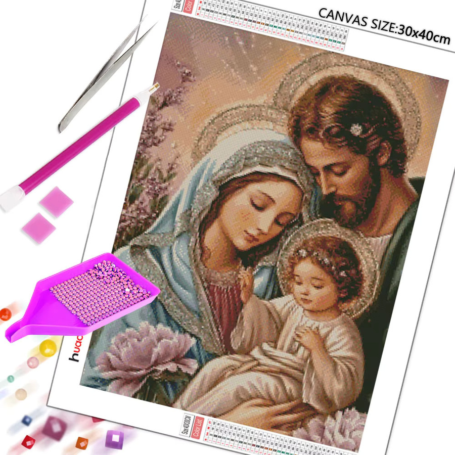 Huacan 5D Diamantmalerei Maria Jesus Religiöses Porträt-Set mit Strass-Bildern in Multicolor, B/H: 30 x 20 cm - Bild 2
