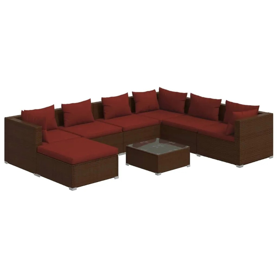 vidaXL 8-tlg Garten-Lounge-Set aus Poly Rattan in Braun mit Kissen und Ottoman für Terrasse und Garten - Bild 2