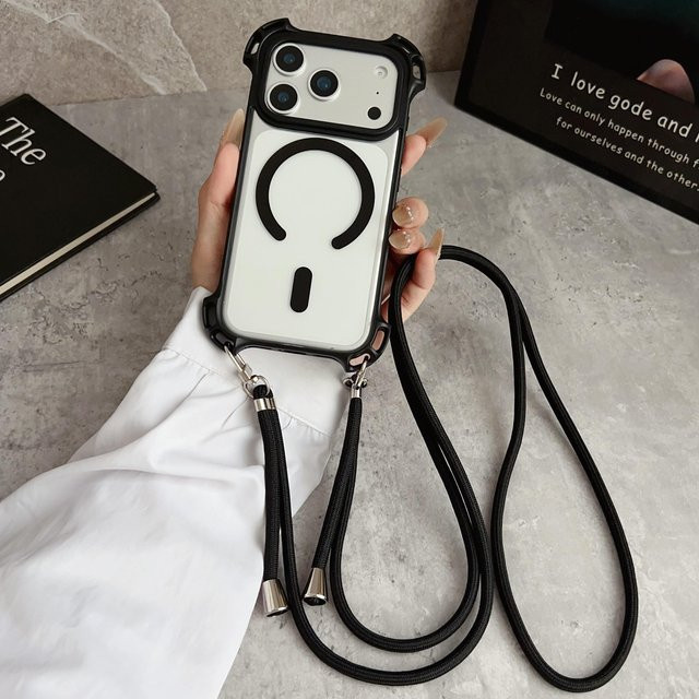 YULIN Stoßfeste Klare Hülle mit Lanyard-Halterung und Magnetischer Kabelloser Ladefunktion für iPhone 17 16 15 14 13 12 11 Pro Max Plus, Transparent - Bild 1
