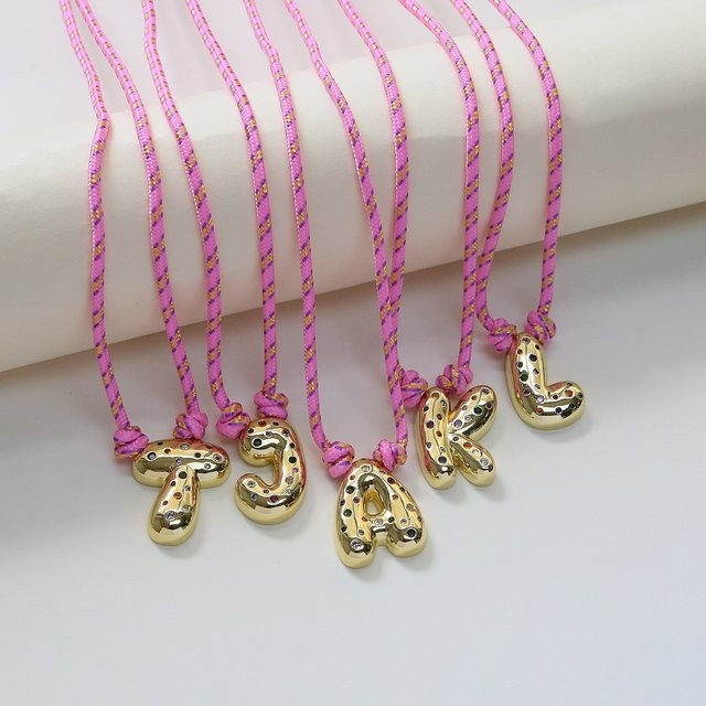 Erpels Alphabet-Charm-Halskette, Bunte Zirkonia, rosa Seil, Damen - Bild 1
