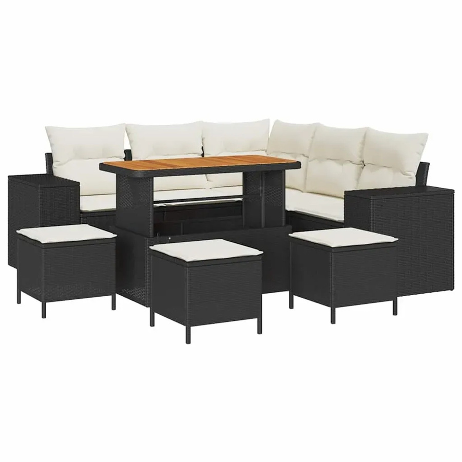 vidaXL Garten-Sofa-Set aus Polyrattan in Schwarz mit 9 Teilen, L-Form, inklusive Polster und Couchtisch für Terrasse und Garten - Bild 2