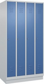 C+P Spind Classic PLUS Garderobenschrank mit Sockel, 4 Abteile, Zylinderschloss, 3 Garderobenhaken, Grau/Blau, H: 195 cm, B: 100 cm, T: 50 cm - Bild 1