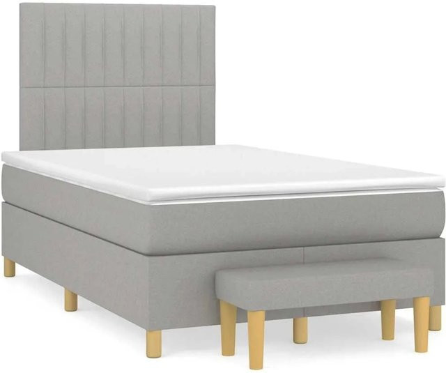 vidaXL Boxspringbett Hybrid mit Matratze und Taschenfederkern, Grau/Weiß, B/T/H: 120 x 200 x 128 cm - Bild 1